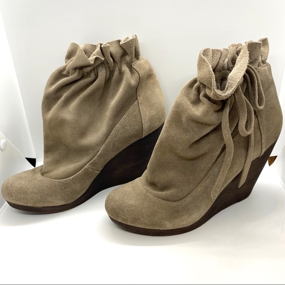 Express Shoes - Express Cinch Suede Ankle Wedge Booties Sz 8.5